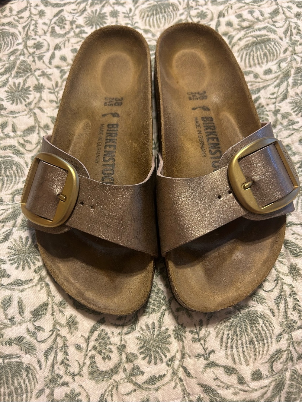 Birkenstock Madrid Big Buckle Slide Sandals in Metallic Bronze